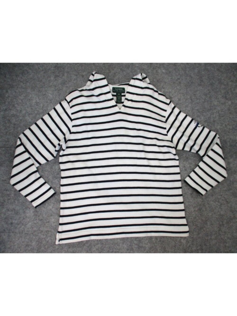 Lauren Ralph Lauren Striped Pullover Long Sleeve Top Nautical V Neck Petite P/P